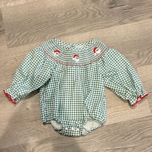 Green Gingham Baby Bubble with Santa Accents